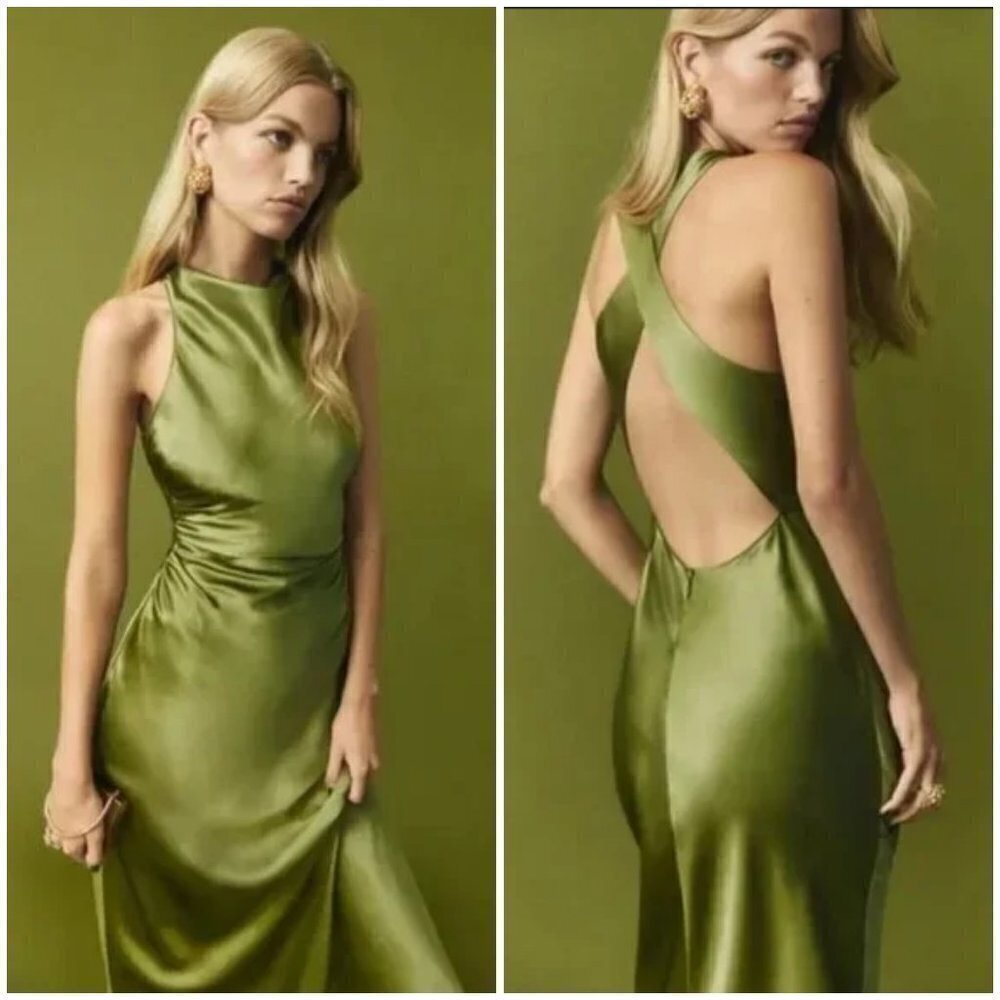 Reformation Casette Silk Dress ~ Artichoke Green 10 Nwt